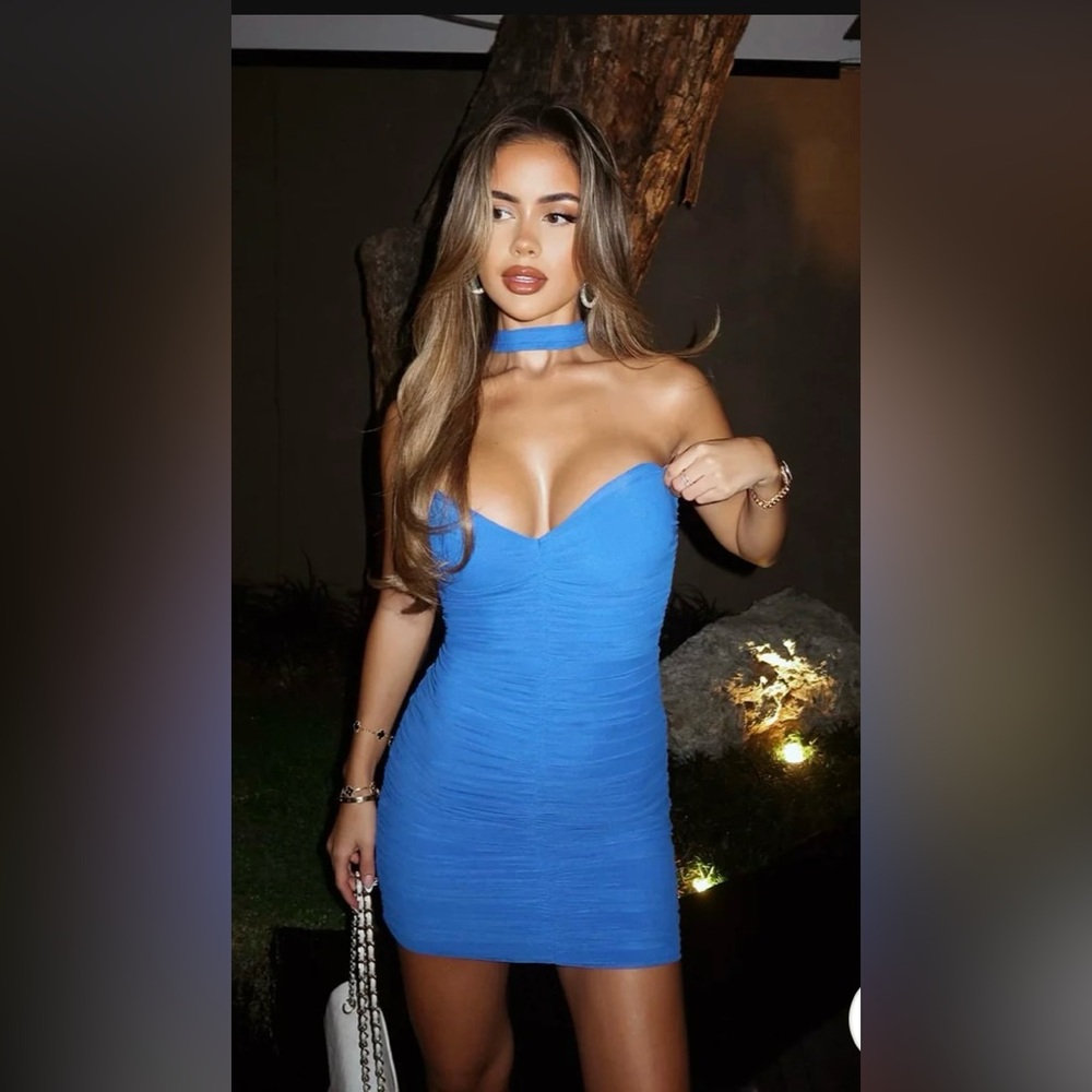 NEW Nookie $350 Blue Strapless Dress with attachable piece